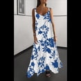 thumbnail image 4 of Vestido Bohemio de Verano con Tirantes Finos, Sin Mangas y Cuello en V para Mujer, con Estampado Floral, para Vacaciones, Color Azul S, 4 of 10
