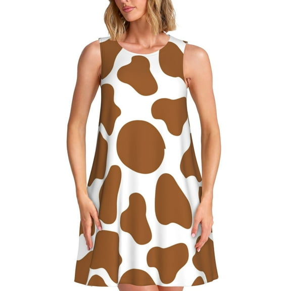 Spring Summer Dresses for Women 2025 - Cute Brown Cow Print Swimsuit Coverup Sundresses for Women, Beach Vacation Clothes for Women, Hawaiian Tshirt Dresses for Women