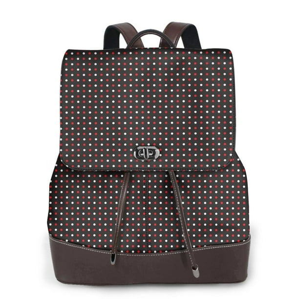 Disketp Red and white polka dots Mochila de Cuero para Mujer, Bolso de Espalda Antirrobo con Estilo para Viaje, Trabajo y Uso Diario