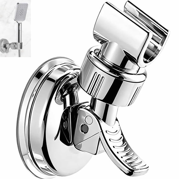 Suction Cup Shower Head Holder, Adjustable No-Drill Wall Mount Bracket for Handheld Shower, Removable for Tile Glass Marble