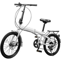 White, Black Foldable Bicycle, Folding Bike with 7-gear Transmission, 20-inch Wheels Folding City Bicycle with Dual Disc Brake, Adult Bicycle for Traveling Exercising, Front and Rear Fenders
