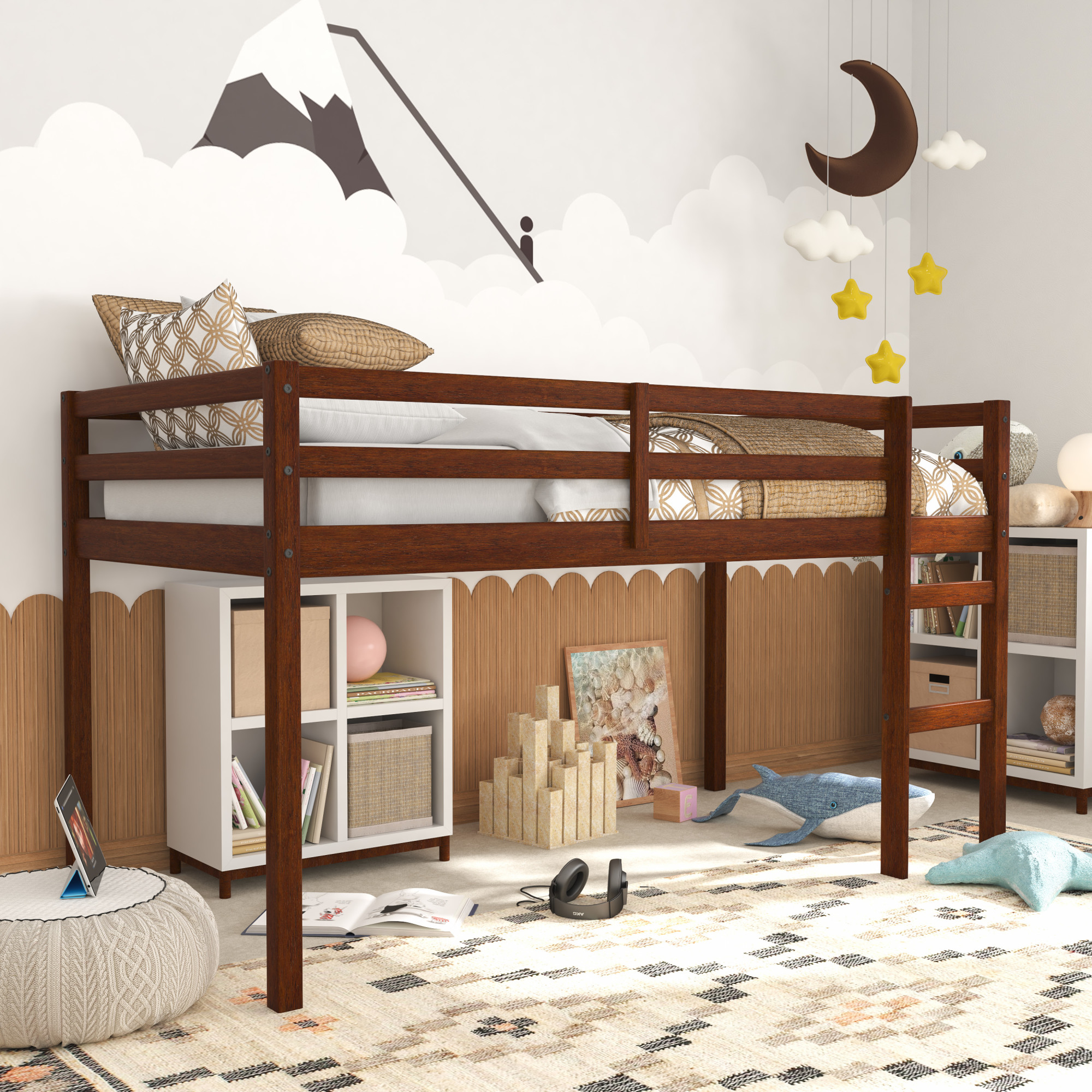 Campbell Wood Twin Junior Loft Bunk Bed, Oak