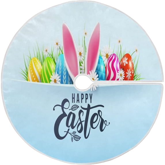 FMSHPON Easter Tree Skirt Colorful Eggs Bunny Xmas Christmas Tree Skirt Stand Mat for Holiday Party Decoration Indoor Outdoor 48 inches