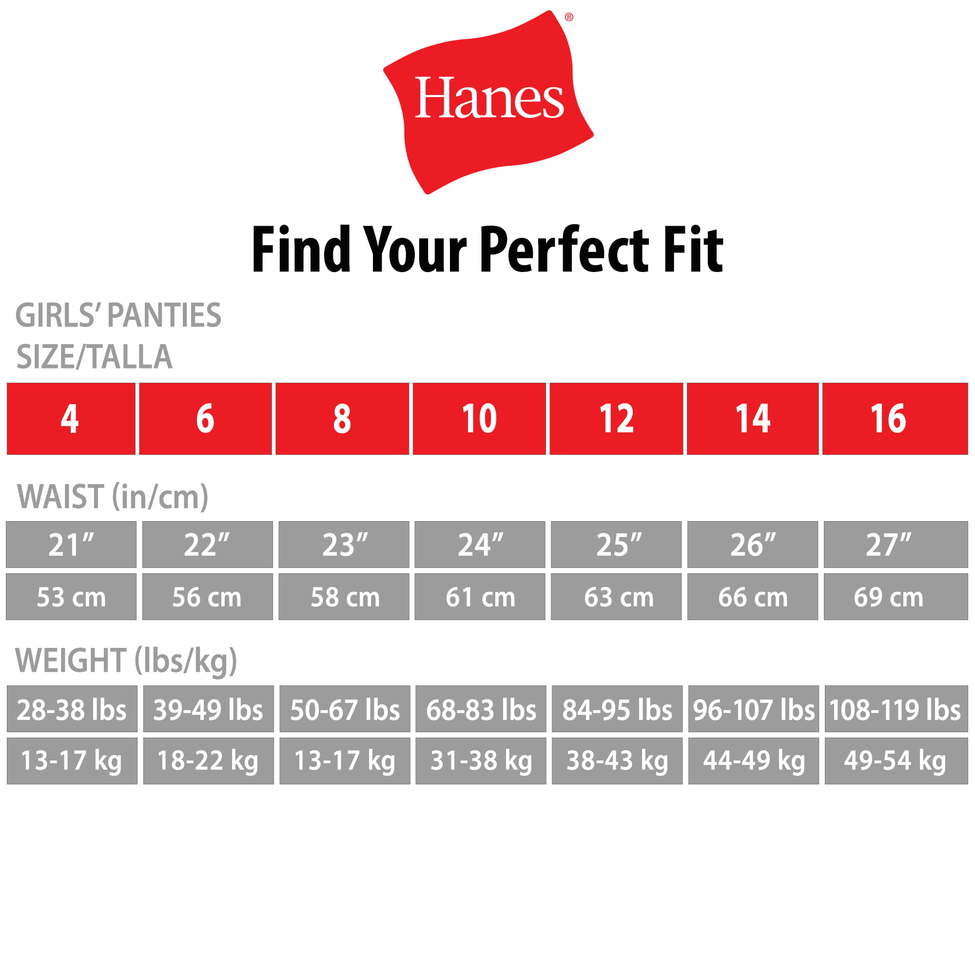 Size Chart For Hanes Panty Hose