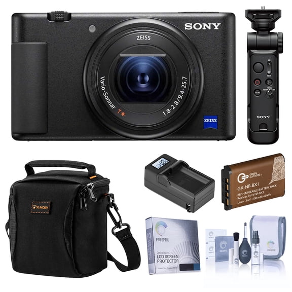 Sony ZV-1 Compact 4K HD Camera, Black Bundle with Vlogger Accessory Kit, Bag, Extra Battery, Smart Charger and Accessories
