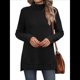 thumbnail image 2 of Tops Tipo Túnica para Mujer, Cuello Alto, Larga, Suéteres Oversize de Otoño, Abertura Lateral, Dobladillo Alto-Bajo Negro XXL, 2 of 5