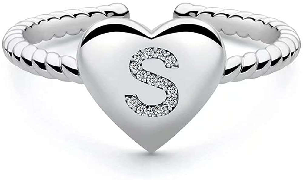 SPARKLY CLEAR YELLOW HEART FINGER RING Silver plate Adjustable Kawaii Love Gift 