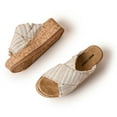 thumbnail image 2 of Minnetonka Posey – Open Toe Wedge Sandals for Women with Classic Slip-On Design, Platform Heels, and Cushioned Footbed, Taupe Stripe, Size 10, 2 of 3