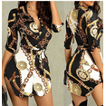thumbnail image 3 of ITFABS Robe Coupe Ajustée Femme Mode Chaîne Bretelles Imprimé Manches Mi-Longues Col Chemise Robe, 3 of 5