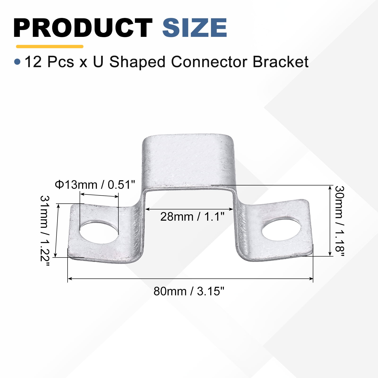 Uxcell 12 Pack 28x30 mm U Shaped Connector Bracket, Square Tube Strap Clamp Galvanized Steel Pipe Clamp Wood Deck Fence Post Tie for Water Pipes Stairs Railing Installation, Silver