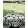 thumbnail image 3 of Outdoor Tablecloth with Umbrella Hole Zipper Blue Beige Paw Print Round Tablecloth 60" Waterproof Outside Table Cloth Vintage Farmhouse Country Wood Grain Patio Table Cover Tablecloths for Picnic, 3 of 8