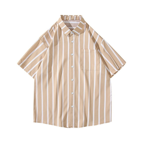 Short Sleeve Shirts for Men with Pocket M-5X Big and Tall Button-Down Tshirts Shirt Collared Casual Stripe Printed Lightweight Tees Tops on Clearance