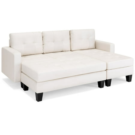Best Choice Products 3 Seat L Shape Tufted Faux Leather Sectional