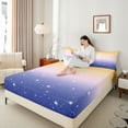 thumbnail image 4 of Castle Fairy Kids Teens Universe Galaxy Cosmos Twin Sheet Sets 3pcs,Starry Sky Twin Fitted Sheet Microfiber,Blue Yellow Pink Gradient Breathable Flat Sheet,Lightweight Room Decor, 4 of 7
