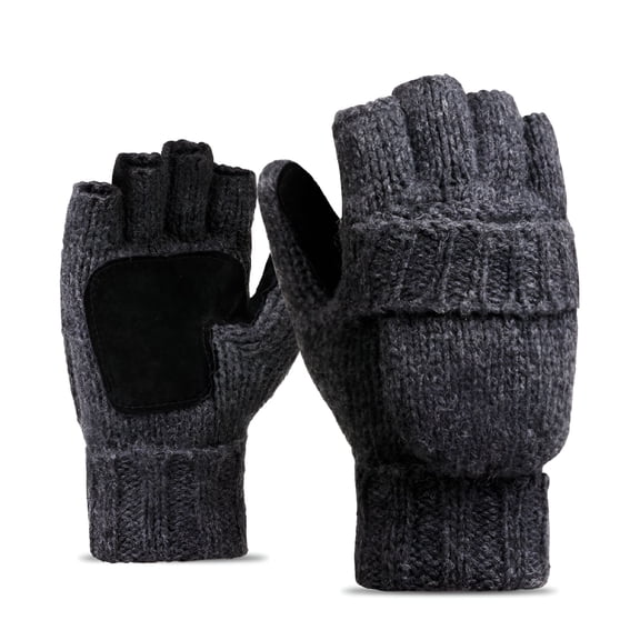 GJX Thermal Insulation Fingerless Texting Wool Gloves for Women and Men Winter Warm Knitted Convertible Mittens Flap - Dull gray