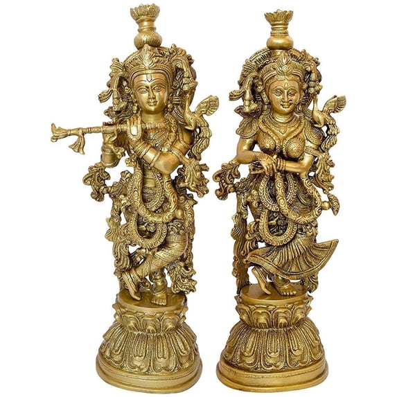 eSplanade - Radha Krishna Pair Kishan Krishna Murti Idol Statue Sculpture - Brass - 21" Big Size