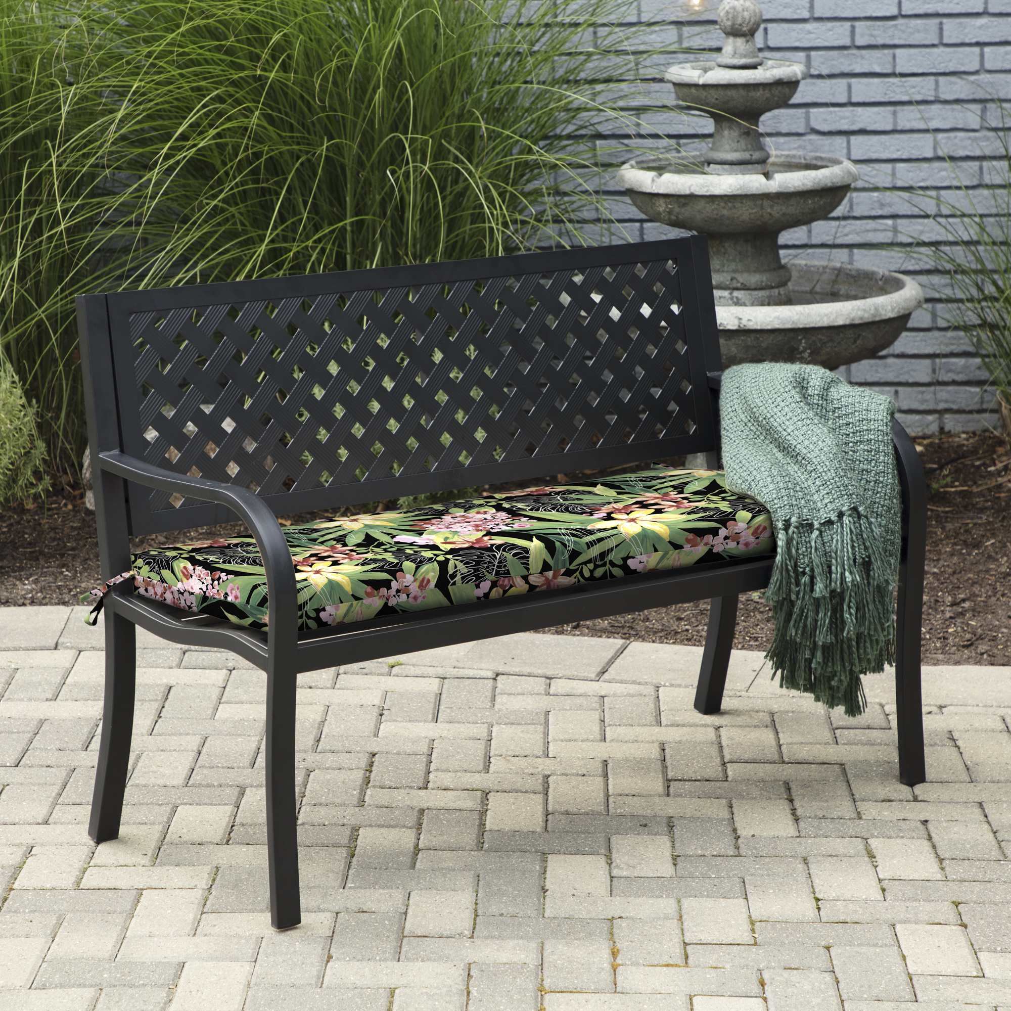 Better Homes & Gardens Black Tropical 17" x 46" Outdoor Bench Cushion - image 2 of 8