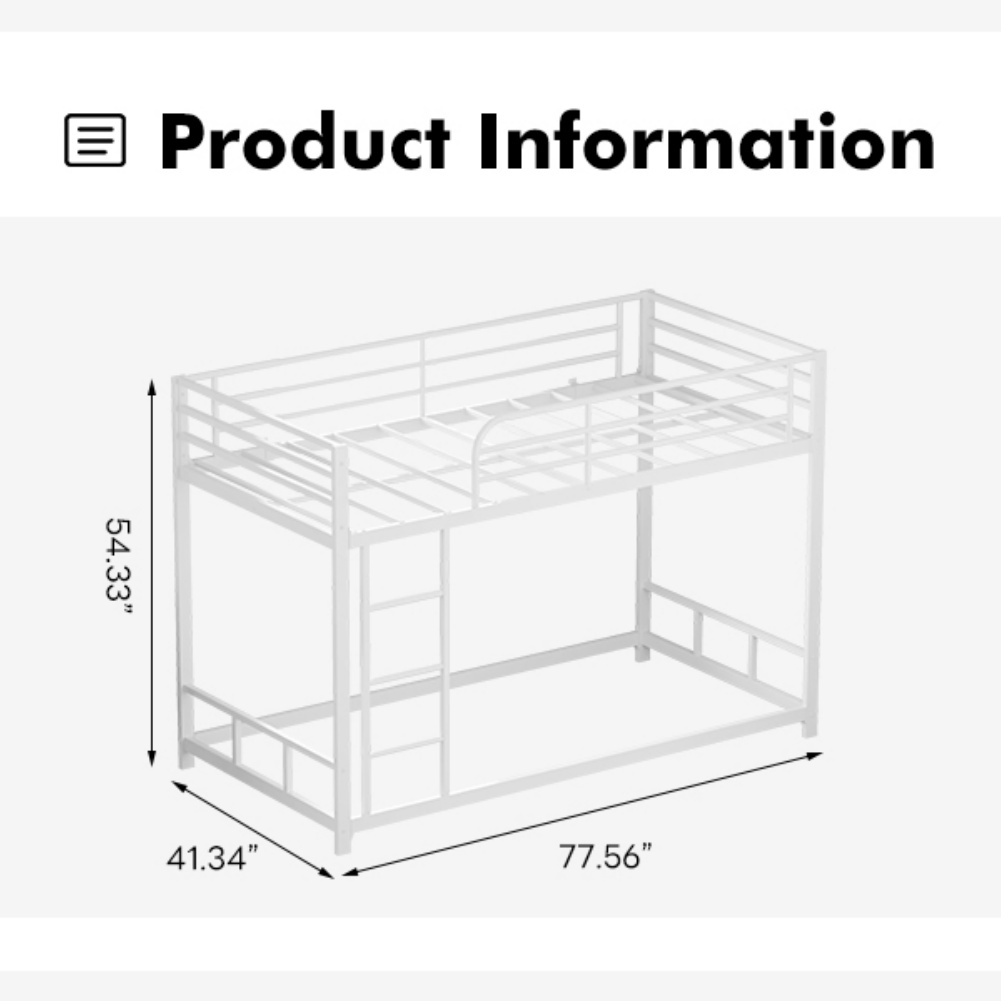 Miniyam Twin Over Twin Metal Bunk Bed Frame with Ladder and Guardrails, Heavy Duty Steel Design, No Box Spring Needed, White