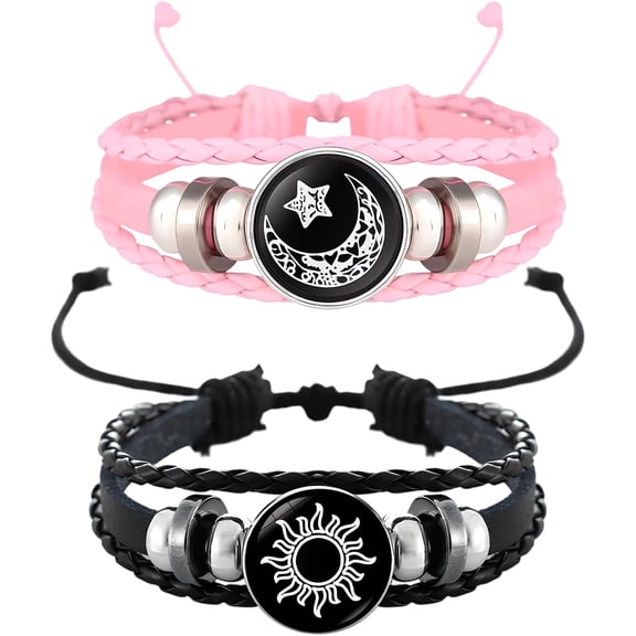 DESIGNICE 2026 Sun and Moon Bracelets for Couples, Matching Black and Pink Adjustable Set, Couples Jewelry Gift for Him and Her