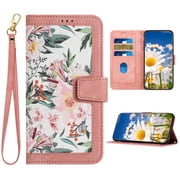 K-Lion for iPhone 8 Plus/7 Plus Wallet Case, Fashion Flower Floral Pattern Crossbody Strap Wristband Leather Case Luxury Satnd Shockproof Protective Phone Cover for iPhone 8 Plus/7 Plus ,Pink
