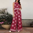 thumbnail image 5 of Costeam Womens Allover Floral Print Two Piece Outfit Cropped Sleeveless Top And Drawstring Waist Wide Leg Pants Hidden Side Pockets Lightweight Woven Fabric Loose Fit Casual Co Ord Matching Set, 5 of 6
