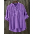 thumbnail image 2 of QUTETN 2024 New Plus Size Women'S Casual Loose Long Sleeve Shirt Pure Color Small V-Neck Design Blouse, 2 of 4