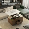 thumbnail image 4 of Modern Lift-Up Coffee Table with 4 Stools Set, Expandable Center Table with Hidden Storage and Drawers, Folding Dining Table for Living Room Apartment, Space Saving, Brown, 4 of 6