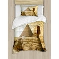 thumbnail image 1 of Ancient Decor Twin Size Duvet Cover Set, Egyptian Pyramids Famous Great Landmark Wonders of the World Heritage View, Decorative 2 Piece Bedding Set with 1 Pillow Sham, Sand Brown, by Ambesonne, 1 of 3