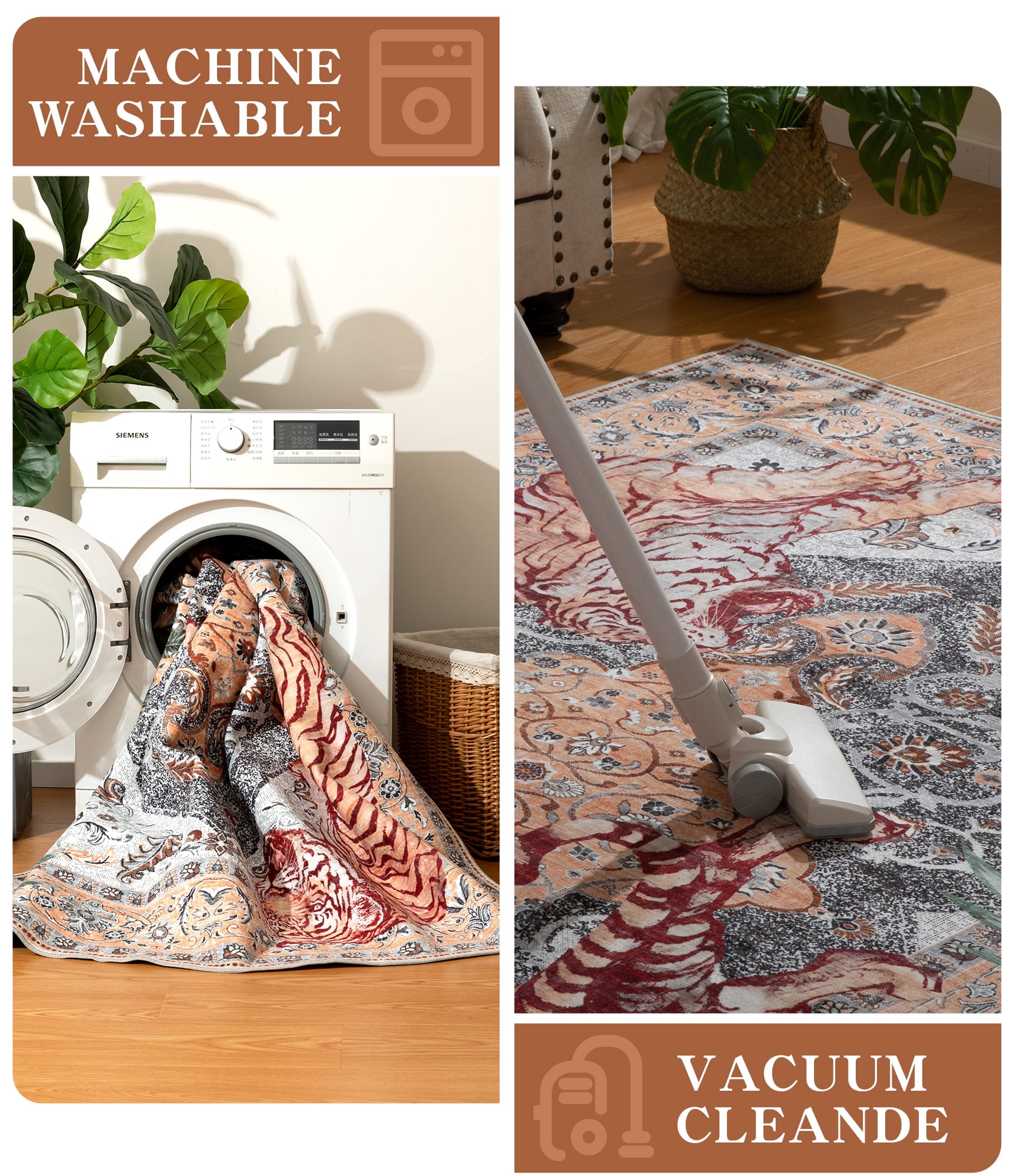 ChakmeOne Area Rugs 9x12 Ft Rugs for Living Room，Animal Print, Machine Washable, Non-Slip Stain Resistant Soft Carpet for Bedroom, Dining Room, Farmhouse, Nursery, Hallway Home Decor
