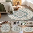 thumbnail image 5 of Round Rugs 5Ft, Beige Teal Boho Round Area Rug Washable Indoor Throw Carpet, Medieval Vintage Ethnic Floral Abstract Soft Non Slip Circle Rug for Cabinet Bathroom Home Decor Aesthetic, 5 of 8