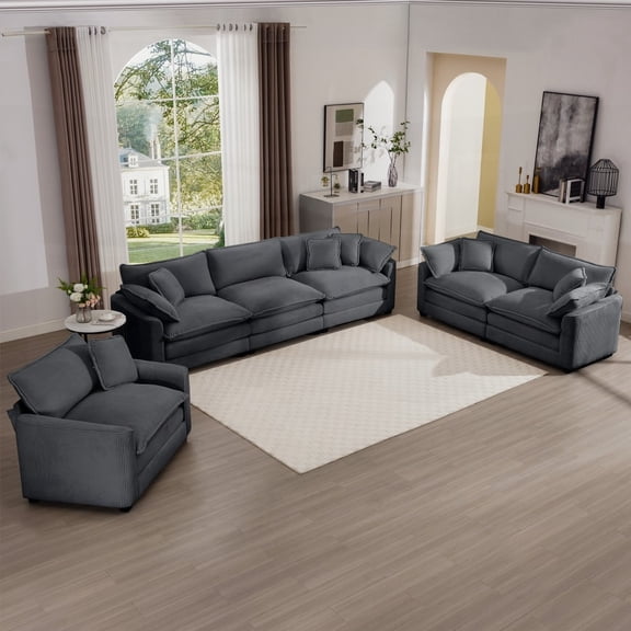 One Single Sectional Sofa: Grey Corduroy & Modern Comfort