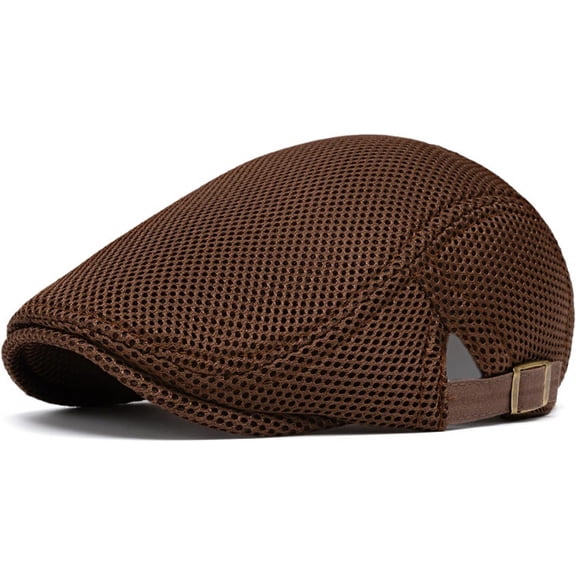 Kukuzhu Men's Summer Mesh Flat Cap Breathable Lightweight Ivy Driving Hat Adjustable Newsboy Golf Cap for Outdoor Casual