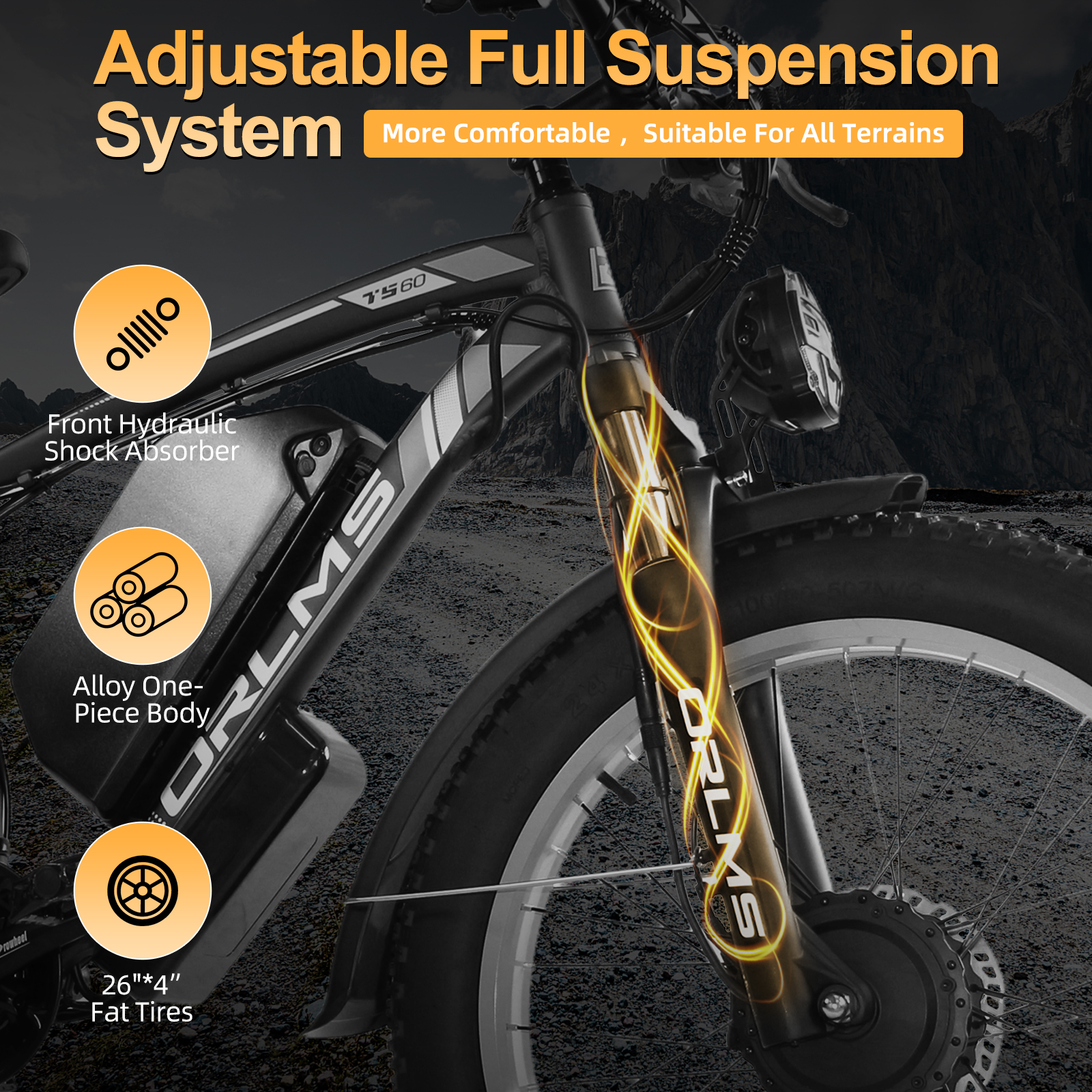5000W Peak Dual Motor E-Bike, 60V 25AH Battery Electric Bike for Adults, 45MPH Mountain AWD 21-Speed Snow E-Bike with 26" x 4.0 Fat Tire, Long Range Mountain Dirt Off-Road