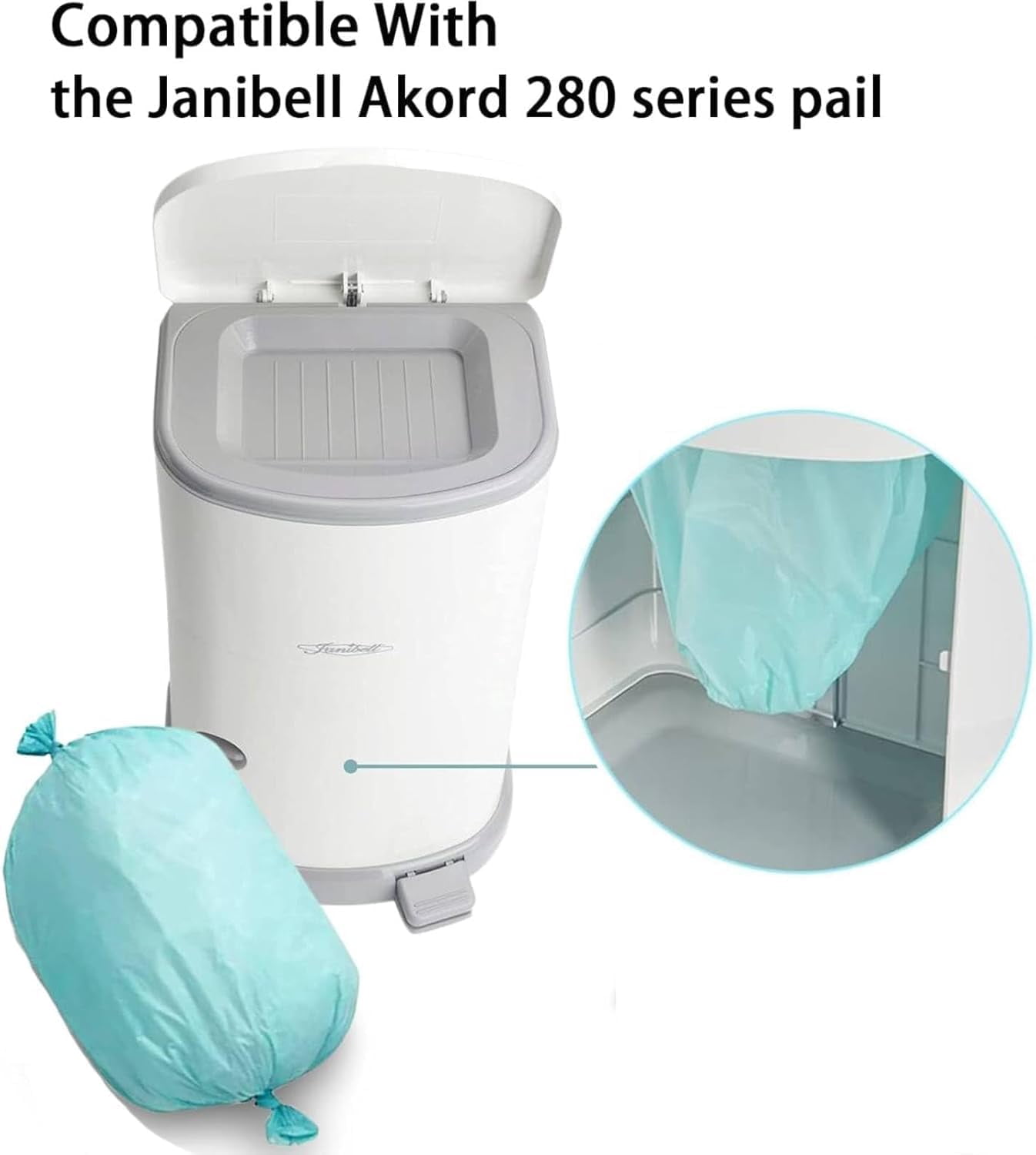 Adult Diaper Liner Refills, Compatible with Janibell Akord 280 Slim Model Pail, Odor-Seal Technology, Adult Diaper System, A Single Liner Pack Will Last Holds Up to 550 Diapers/Briefs, 4-Pack