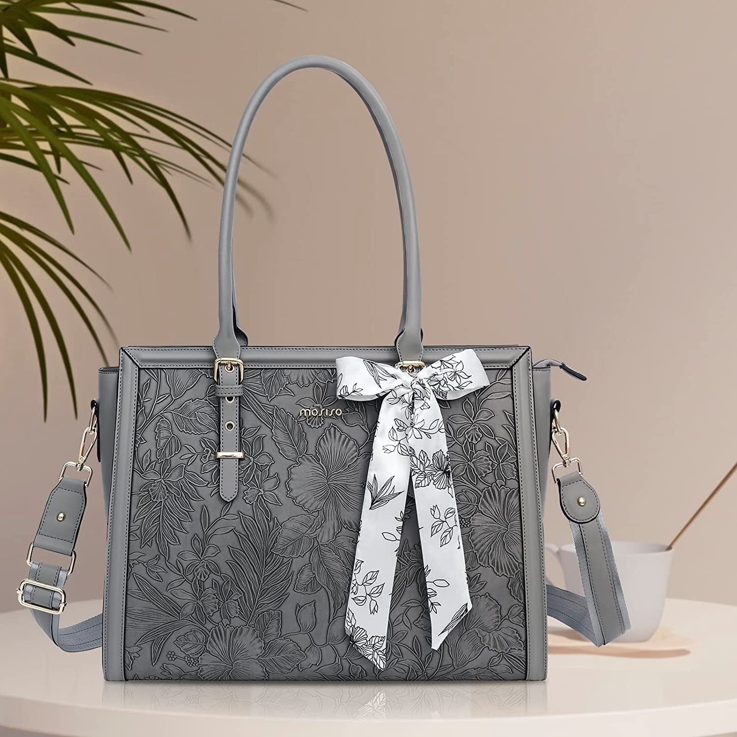 MOSISO ノートパソコン用トートバッグ 女性用 プレミアムPUレザー ビジネス 仕事 旅行 ショルダー ハンドバッグ 厚手の耐衝撃性コンパートメン MOSISO PUレザー ノートパソコン トートバッグ レディース 17.3 Inch