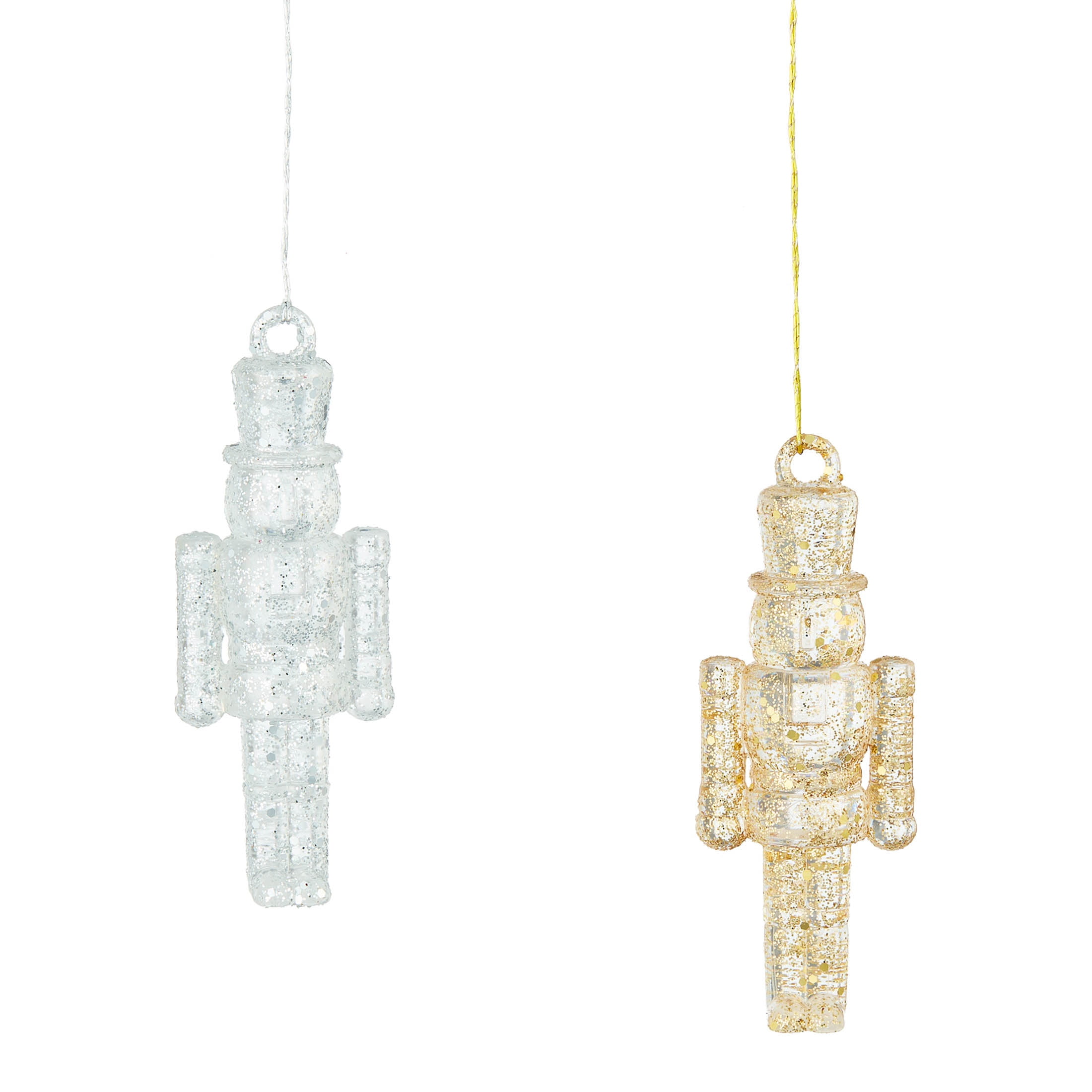 4-Count Gold and Silver Glitter Transparent Nutcracker Mini Christmas Ornaments, 2.8", by Holiday Time
