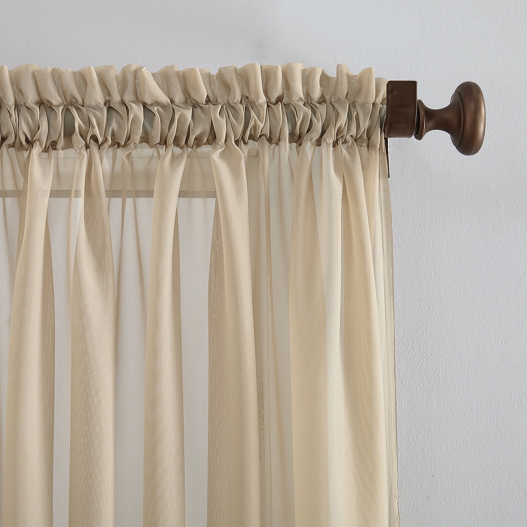 Mainstays Marjorie Sheer Voile Rod Pocket Single Curtain Panel, 1 Panel, Brownstone, 59"W x 63"L