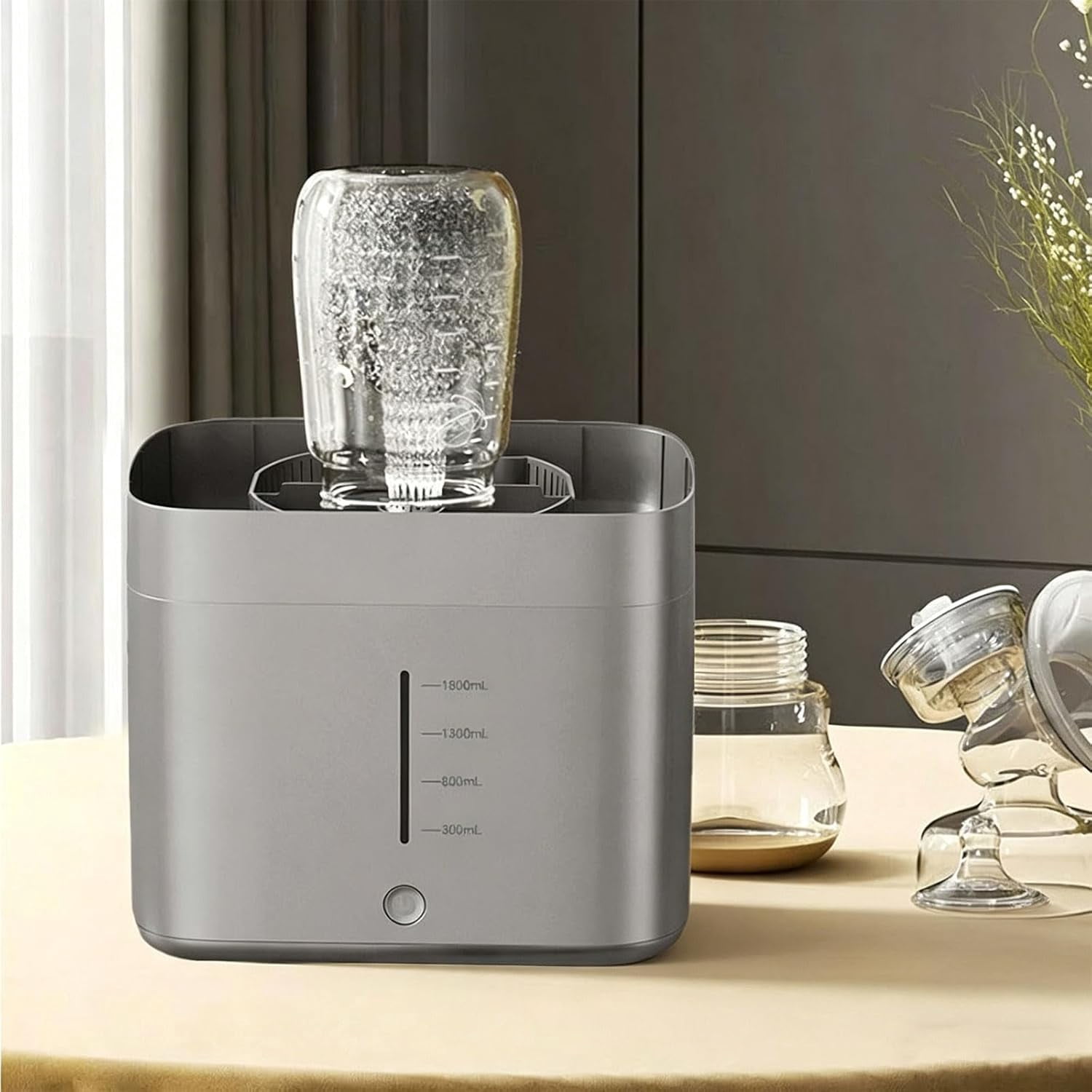 Electric Glass Rinser Tea Cup Washer, High Pressure Jets Glass Rinser, Desktop Automatic Cup Washing Machine with 1.6L Water Tank for Home, Bar & Coffee Shop (Gray)