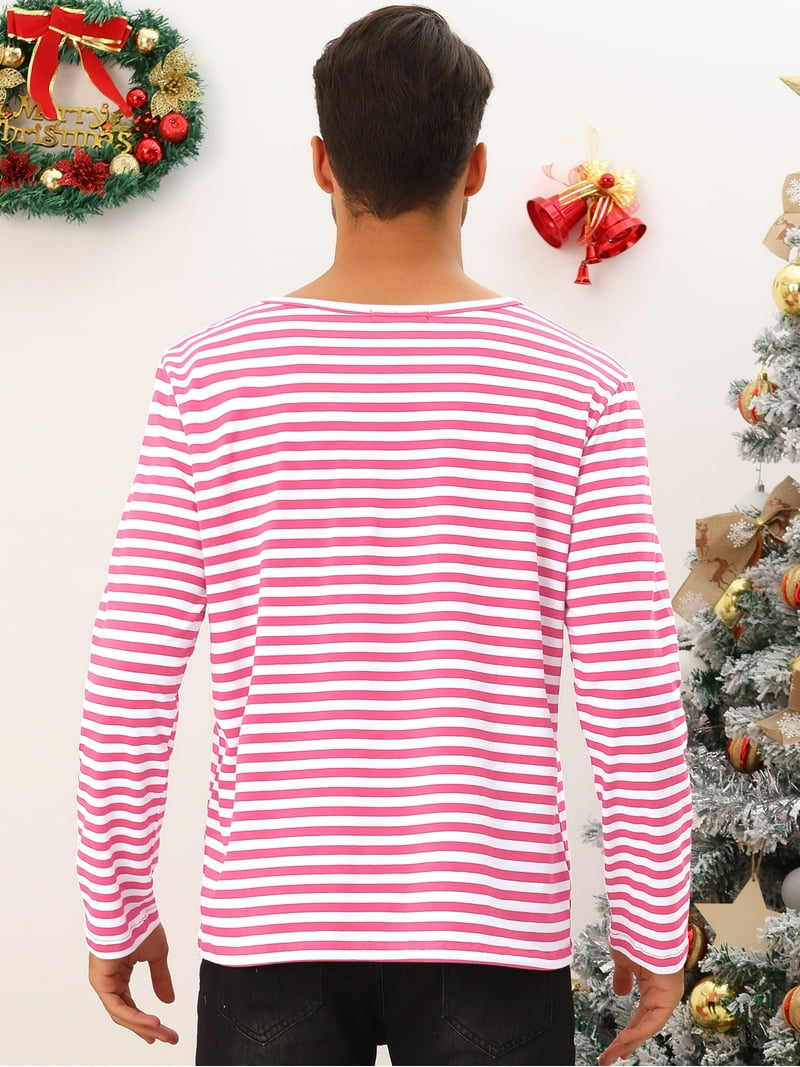 Unique Bargains Men's Striped T-Shirt Crew Neck Long Sleeves