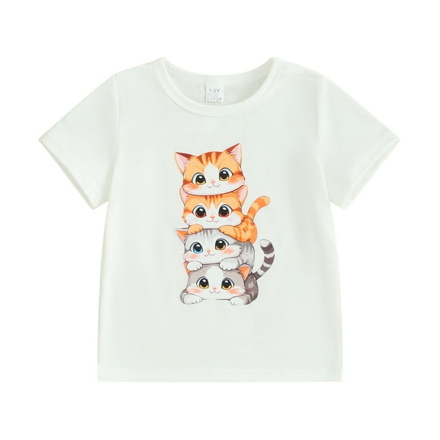 Gupgi T-Shirts Chat pour Petites Filles T-Shirts Manches Courtes Col Rond Hauts 1 -8 Ans