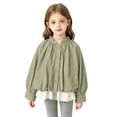 thumbnail image 3 of Girls Ruffled Collar Light Windbreaker Puff Long Sleeve Button Casual Jacket with Lace Trim Toddler Coats for Girls Outerwear, 3 of 9