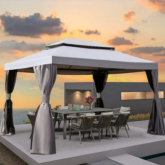 Grand Patio Outdoor Soft-Top Gazebo, Water-Resistant Gray Patio Covers Gazebos, Curtains, 10 x 13 Ft