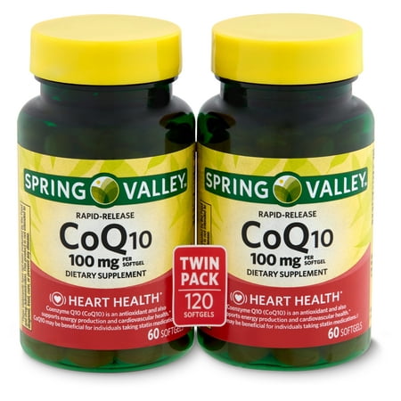 Spring Valley Rapid-Release CoQ10 Dietary Supplement 100mg Softgels, 60 Count, 2 Pack
