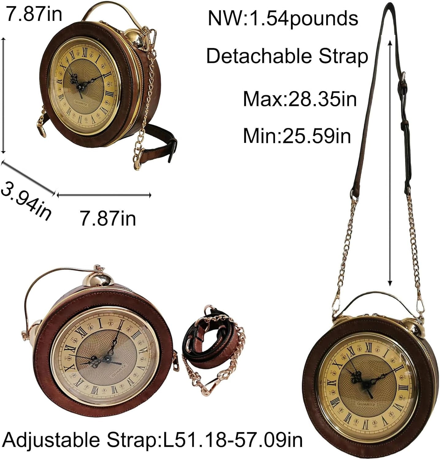 Baguery PVC Clock Shaped Crossbody Bag - Waterproof Adjustable Shoulder Purse for Women