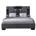 thumbnail image 3 of King Size Platform Bed with Wireless Charging, LED Lights & Bluetooth Speakers, Dark Gray Upholstered Bed Frame with Storage, 3 of 5