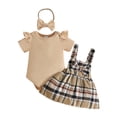 thumbnail image 1 of Ropa de Verano de Niña de Bebé Color Sólido Manga Corta Manga Volante Pit Bar Ha Yi + Vestido de Arco + Cinta de Pelo Set de Tres Piezas para el Uso Casual, la Fotografía Y las Fiestas, 1 of 8