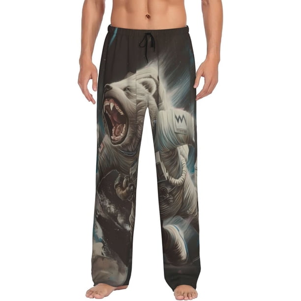 Fotbe Astronaut Polar Bear Roar Pantalones de Pijama para Hombre, Pantalones de Dormir, Pantalones de Casa con Cintura Ajustable y Bolsillos-Large