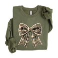 thumbnail image 5 of Ink Printed Image NOT Fabric and Pearls Camo Coquette Bow with Pearl Trim Sweatshirt Army Green Sweatshirt Adult Large, 5 of 8