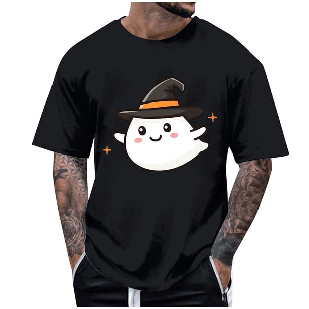 Blusas y camisas de manga corta y cuello redondo para hombre. Blusas/camisetas de manga corta con cuello redondo y estampado de Halloween para hombre. Blusa para hombre.
