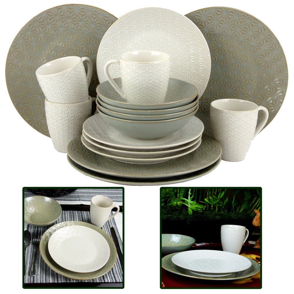 Elama Olive Terrace 16 Piece Textured Dinnerware Set